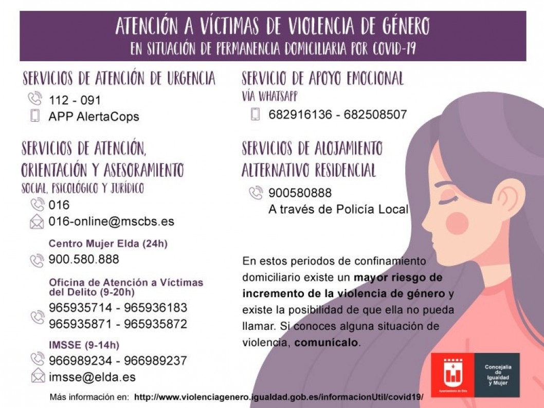 Elda elabora una guía de información para víctimas de violencia machista durante el estado de alarma Elda elabora una guía de información para víctimas de violencia machista durante el estado de alarma