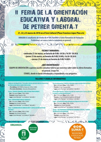 La segunda Feria de Orientaci&oacute;n Educativa y Laboral, Orienta-t, llega a Petrer