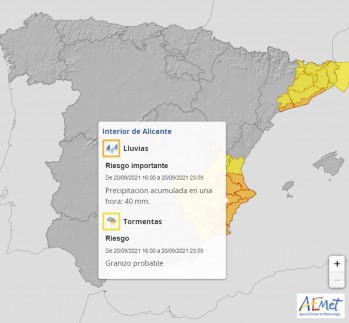 AEMET activa aviso naranja por fuertes lluvias para esta tarde y amarillo para ma&ntilde;ana martes