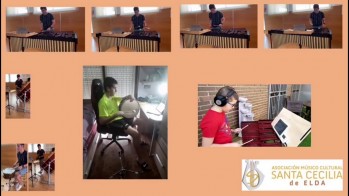 J&oacute;venes percusionistas de la AMCE Santa Cecilia interpretan m&uacute;sica festera para animar a los eldenses