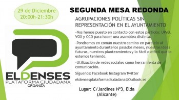 Plataforma Ciudadana Eldense organiza una mesa rendonda de agrupaciones pol&iacute;ticas sin representaci&oacute;n municipal
